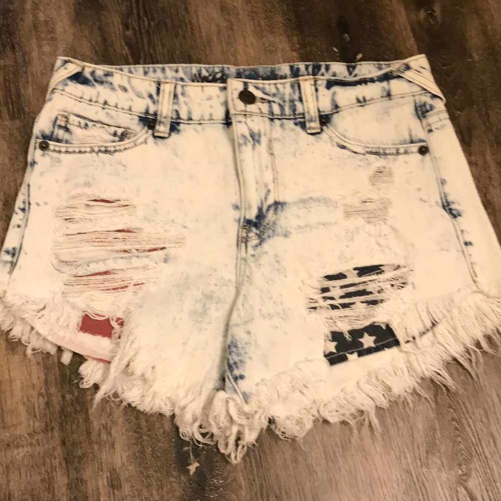 light washed american flag denim shorts